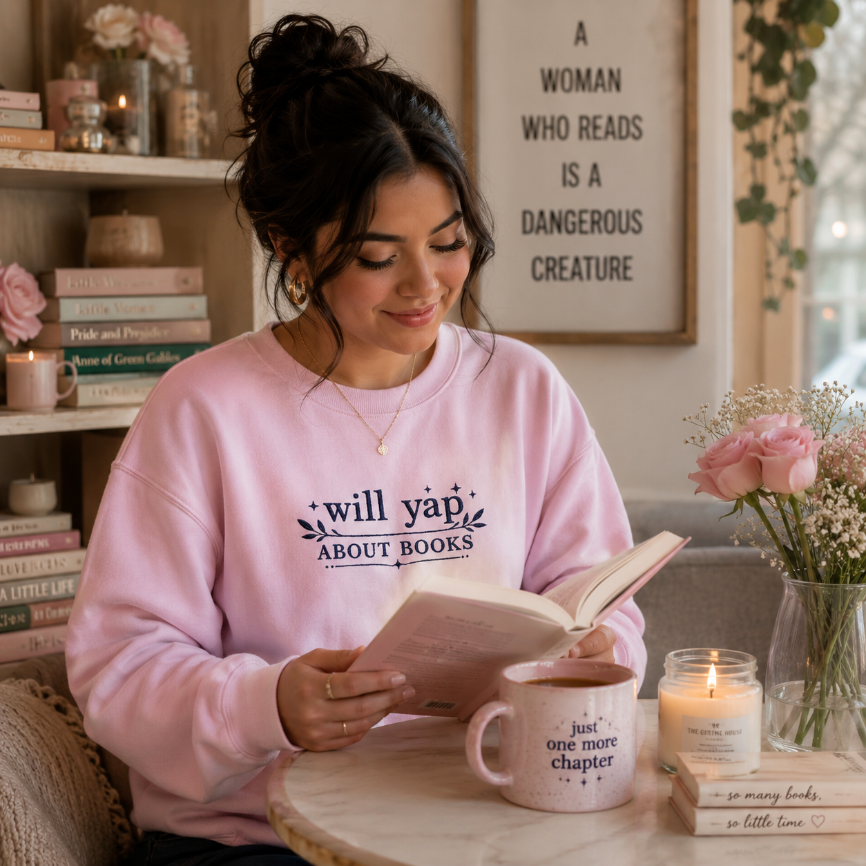 "Will Yap About Books" Cozy Reader Pullover — Crewneck Sweatshirt Gift