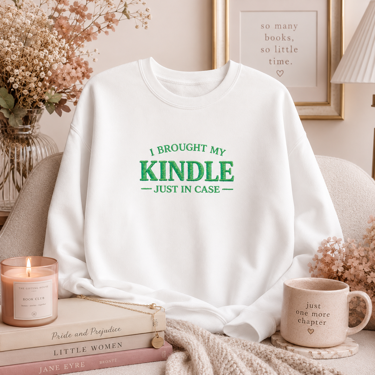"I Brought My Kindle Just in Case" Cozy Reader Pullover – Crewneck Sweatshirt Gift