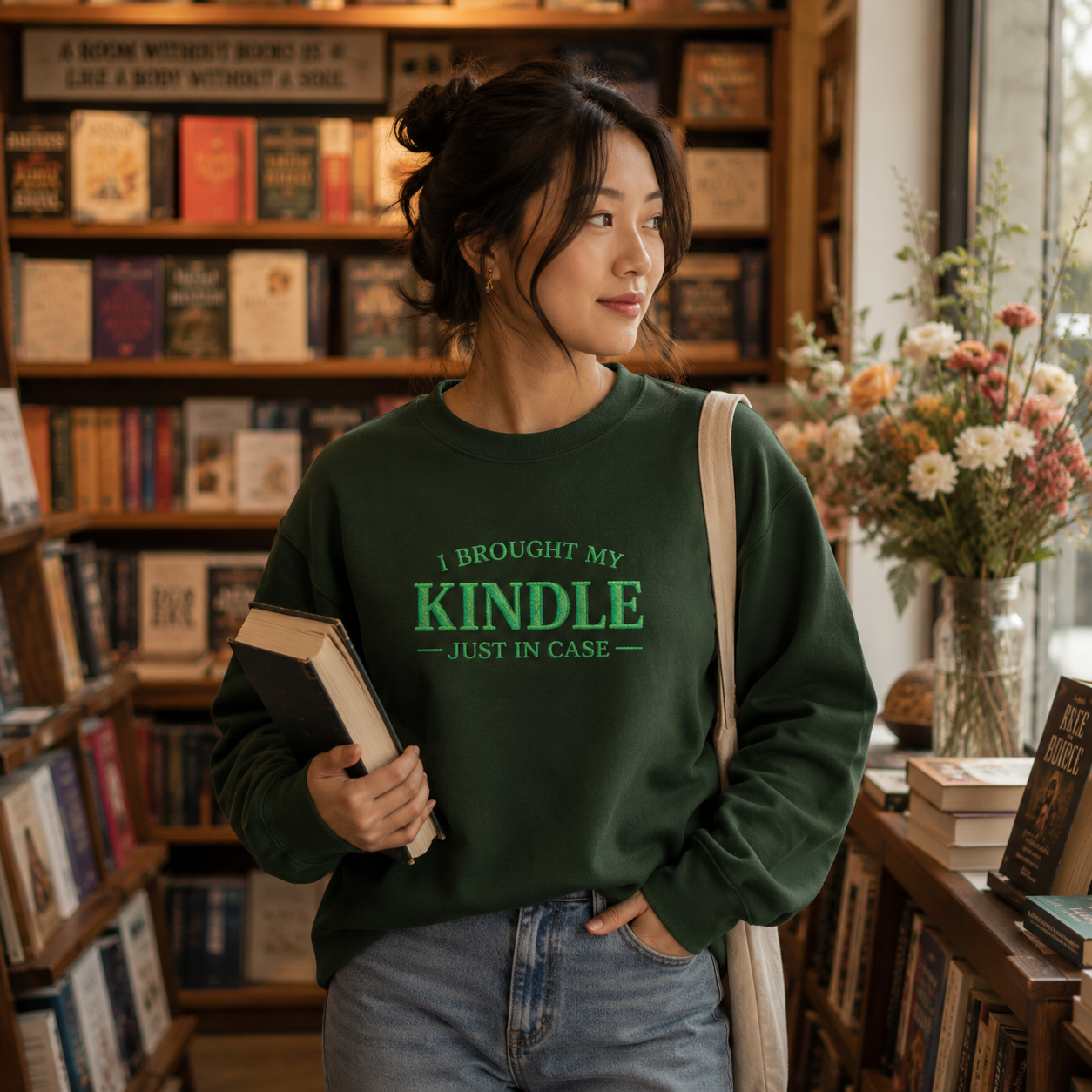 "I Brought My Kindle Just in Case" Cozy Reader Pullover – Crewneck Sweatshirt Gift