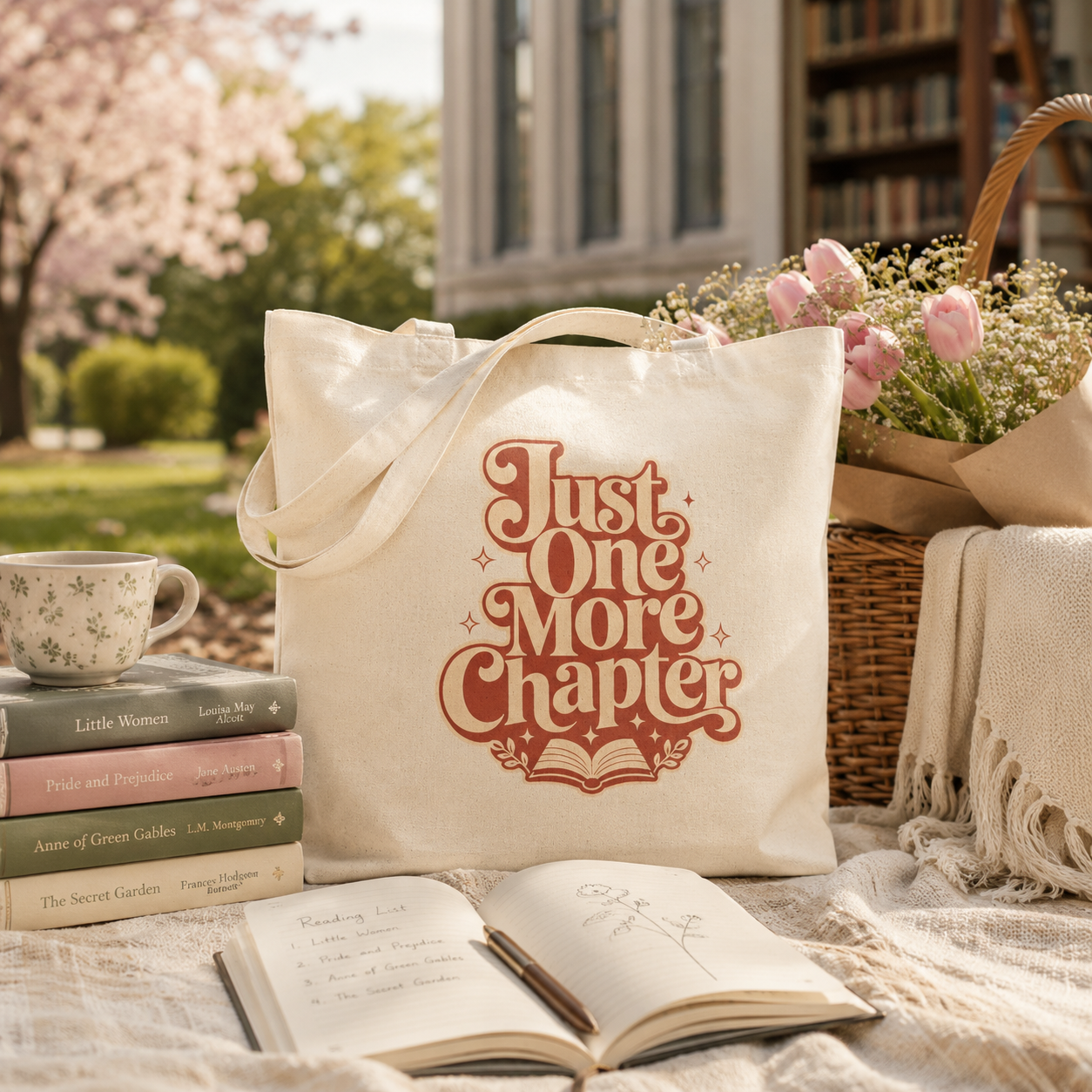 "Just One More Chapter" Book Lover Canvas Tote — Book Lover Gift